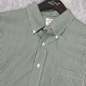 Brooks Brothers Non-Iron Cotton Stripe Button Down Shirt Green White 16.5-34